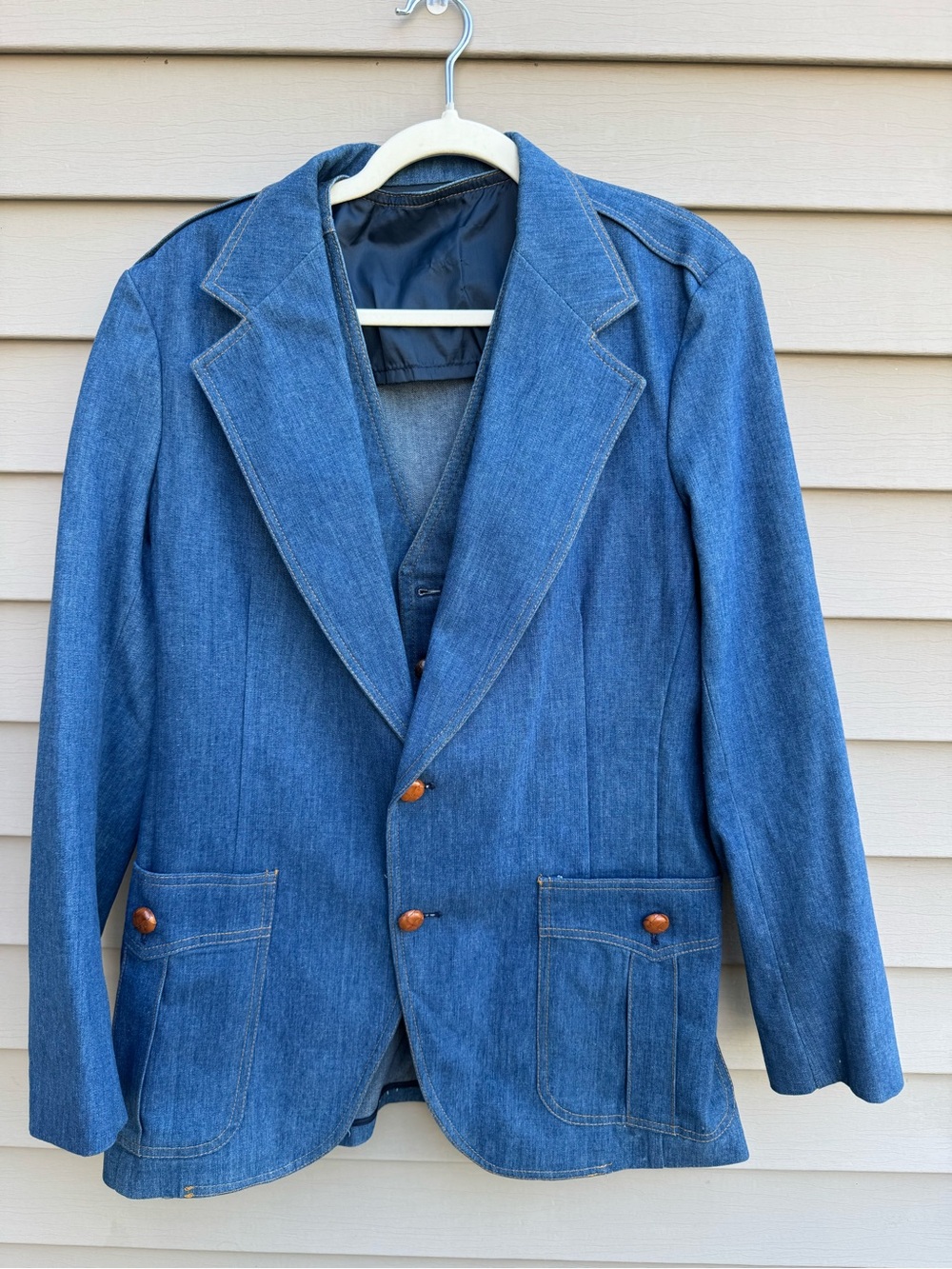 Vintage 70s Lee Set Denim Blazer Vest Suit Made USA Western 2 Piece